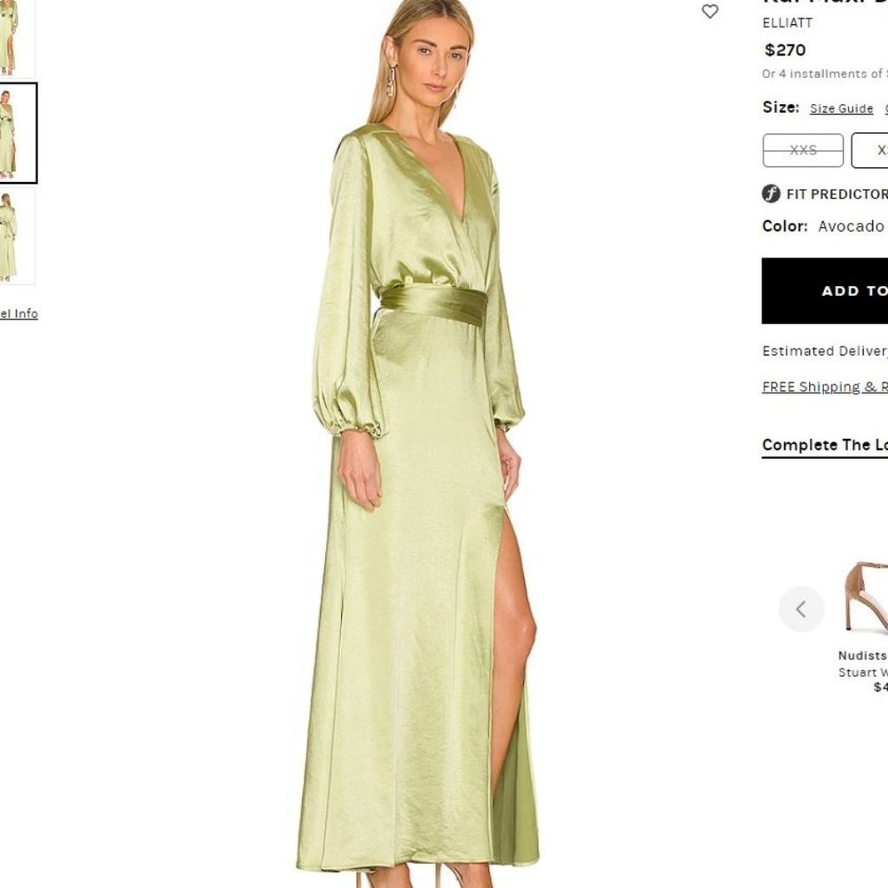 NWT Eliatt Kai Avocado Green Satin Long Sleeve Maxi Dress Gown Size L